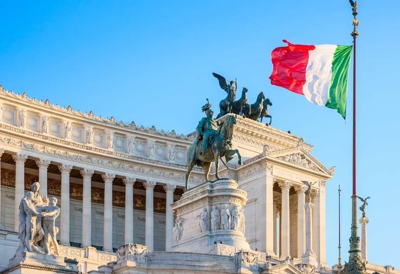 Altare della Patria Monument in Rome Flying the Italian Flag